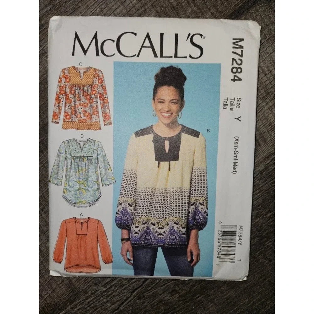 McCalls M7284 Misses Loose Fitting Pullover Tops Sewing Pattern Uncut XS-M